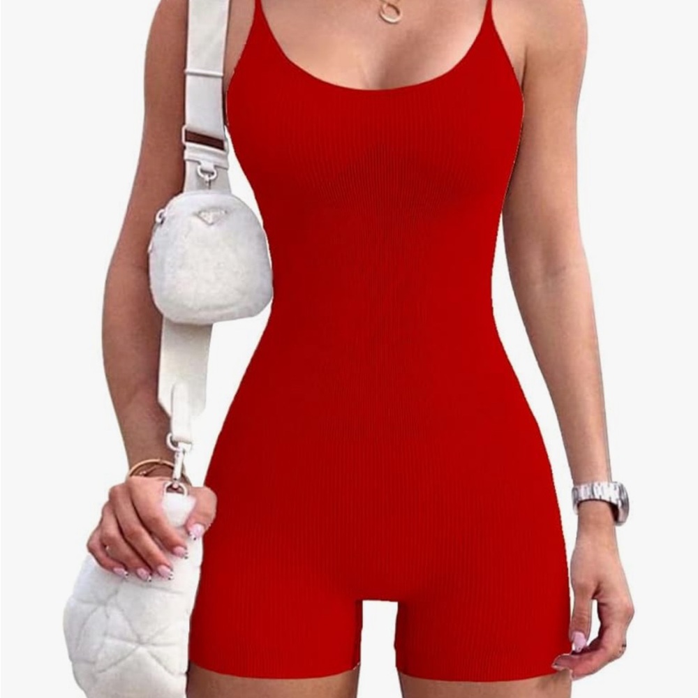 Red Ribbed workout onesie